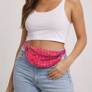 💖 NWT Generation Love Jolie Pink Tweed Belt Bag Fanny Pack Coquette Preppy